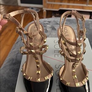 Sole Society Black and Brown Studded Sandals